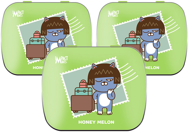 임팩트 민트 카카오프렌즈 캔디 멜론 무설탕 사탕, 15g, 3개