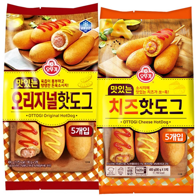 오뚜기 맛있는 핫도그(오리지널+치즈), 1세트, 800g