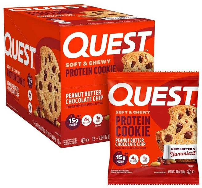 퀘스트뉴트리션 피넛버터초콜릿칩 프로틴쿠키 12개입 고단백 저당 키토간식 Quest Nutrition Peanut Butter Chocolate Chip Protein Cookie, 1개, 695g - 쿠팡