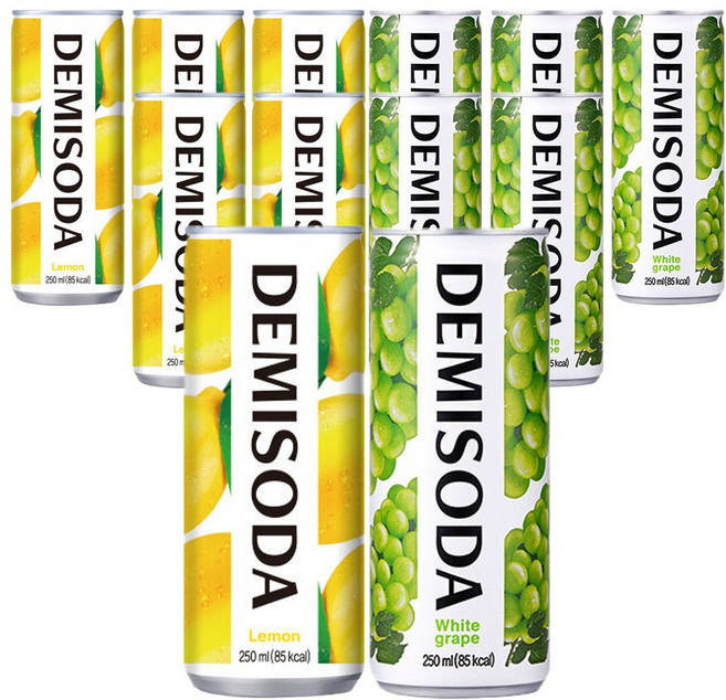 [더음료]데미소다 250ml 레몬 + 청포도 혼합 12입, 1세트