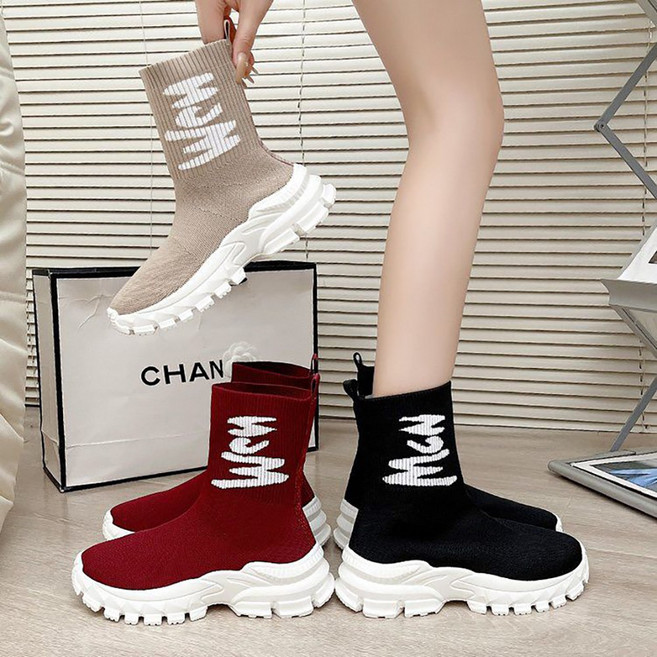 ROYALBELLE 여성 니트 삭스 하이탑 통굽 슬립온 편한 데일리 통기성 캐주얼 스타일 운동화 B0080260