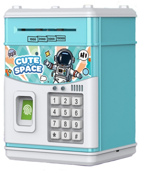 [5시건 당일출고] 지문인식 사운드 자동입출금 ATM 저금통 미니금고 비밀번호 금고, 블루 우주인
