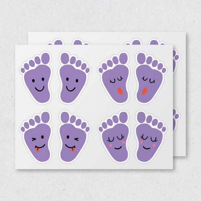 컬러 발모양 스티커, 보라색 x 2장