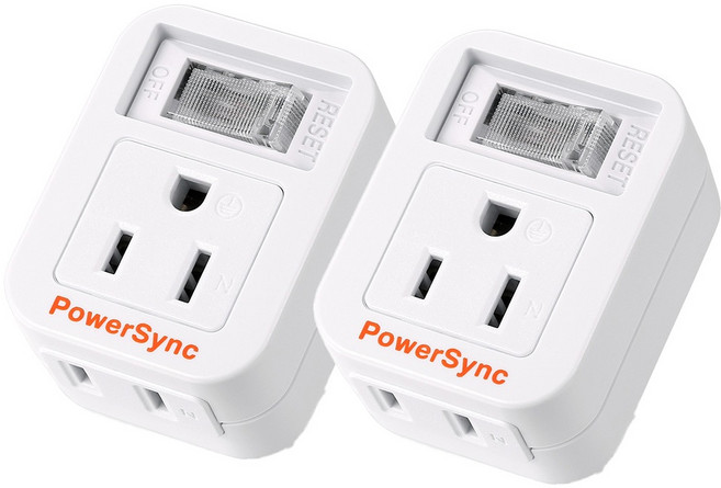 PowerSync 群加 2P 3P 一開二插防雷擊壁插，雙層絕緣，防雷擊保護，壁插式省空間, 白色, 1個