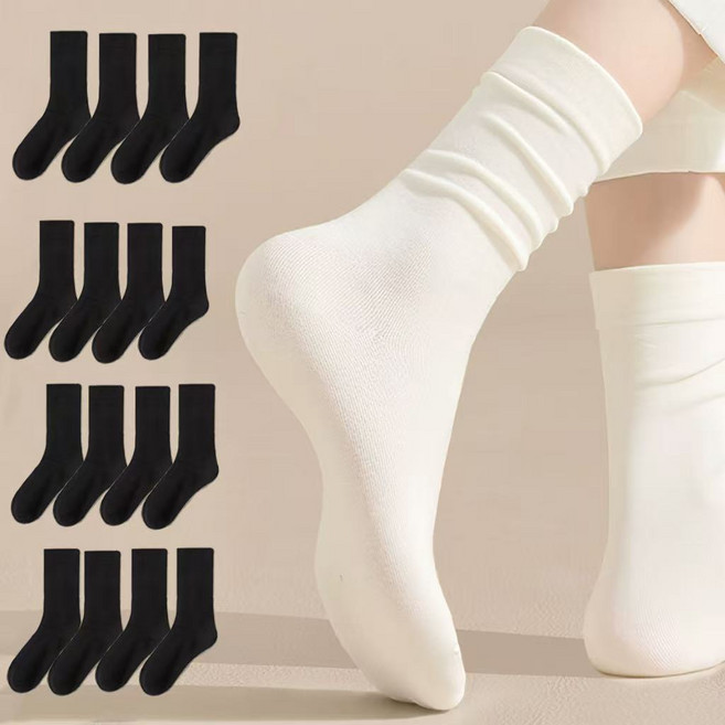 Fahomiss 여성 무압박 발 편한 무지 고밀도 중목양말 8컬레