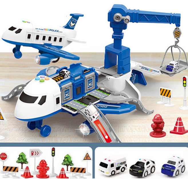 중형 변신비행기 비행기 장난감 작동완구 경찰차 소방차 중장비차, 중형변신경찰비행기, 1개
