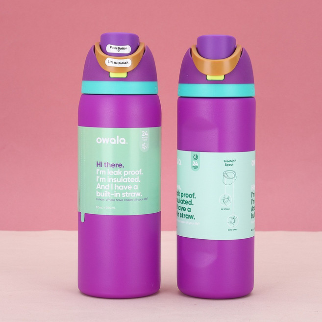 오왈라 owala 스테인레스 스틸 진공 보온병 물병 음료 용기 물병 텀블러 보온 머그잔, 1개, 710ml, 자주색