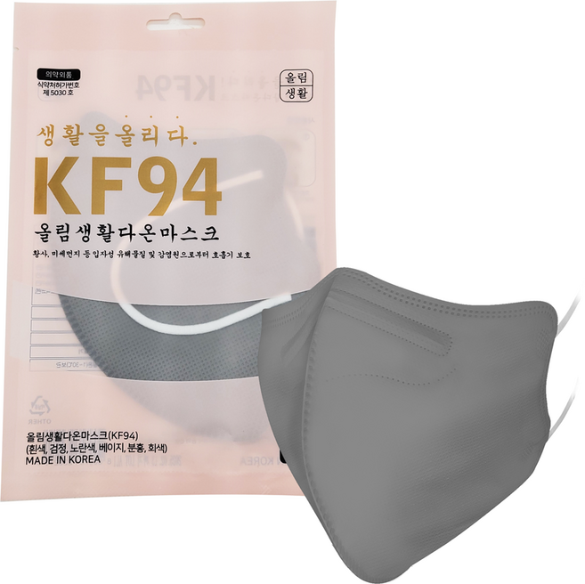 비엠세상편한마스크(구 다온마스크) KF94 새부리형 입체마스크 1매 그레이색 대형, 1개