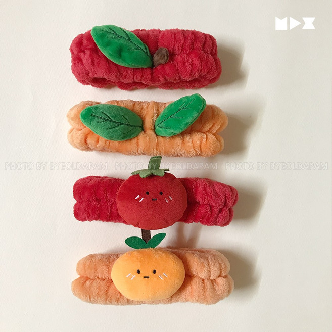 과일 토마토 귤 사과 세안밴드 극세사 샤워 세면 세수 목욕 우정템 커플템 부드러운 파자마파티, 사과(잎)