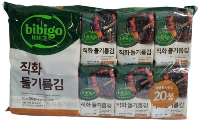 비비고 직화 들기름 김 5g x20개입, 2개, 100g