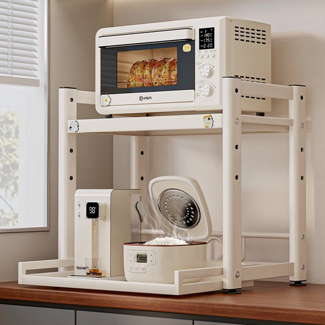 FONOW 전자레인지선반 높이 조절 가능한 다기능 주방 수납장, 2단, 흰색