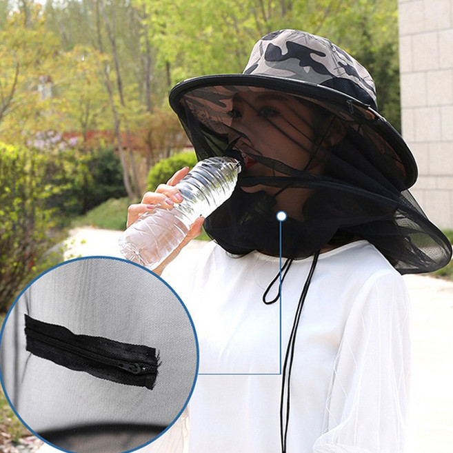 FOOI 다기능 자외선 차단 벌초모자 양봉 방충 낚시 캠핑모자 5시전, 밀리터리 방충모자x1개