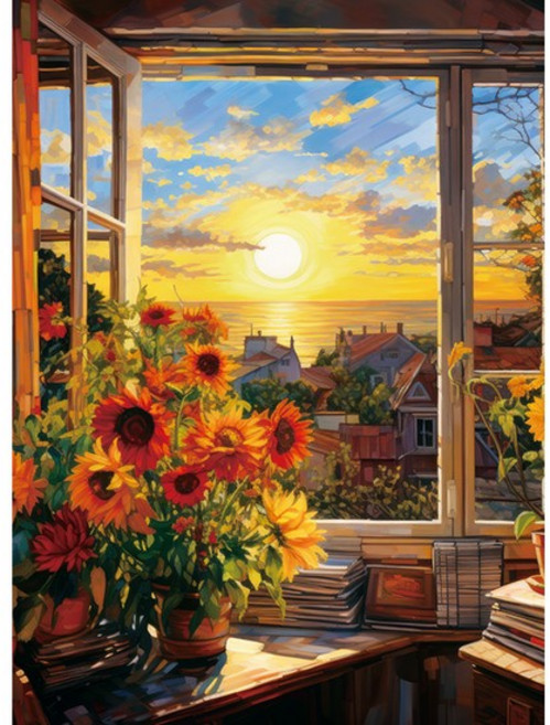 500피스 직소퍼즐 - 고흐의 석양에 물든 창문, 없음, 1개, 색상, 1피스