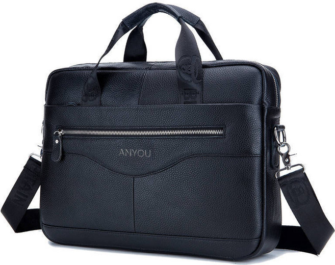 ANYOU 남성 천연소가죽 토트백 PC 노트북 회사원 서류가방