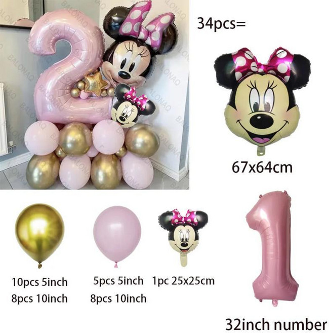 미키 미니 마우스 생일 파티 장식 풍선 샤워 에어 글로, 6. Number 1