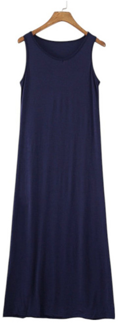 莫代爾開叉大擺無袖連身長裙, 藏青
