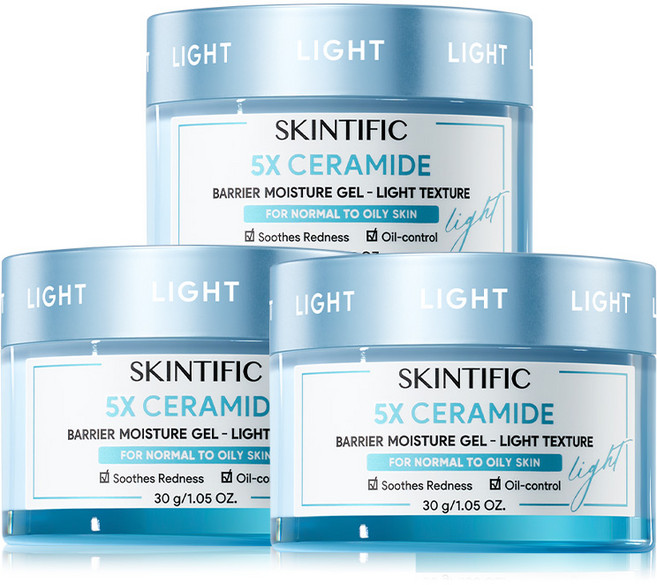 SKINTIFIC 5X 神經醯胺保濕凝膠 清爽版 強化屏障 舒緩控油, 3件, 5X清爽版保濕霜-三入組, 30g