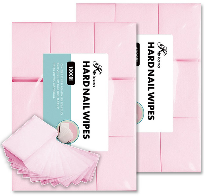 카라 네일 화장솜 프리미엄 쏙오프 젤 와이퍼 1000매 대용량 보풀없는, 2개, 1000매입, 핑크