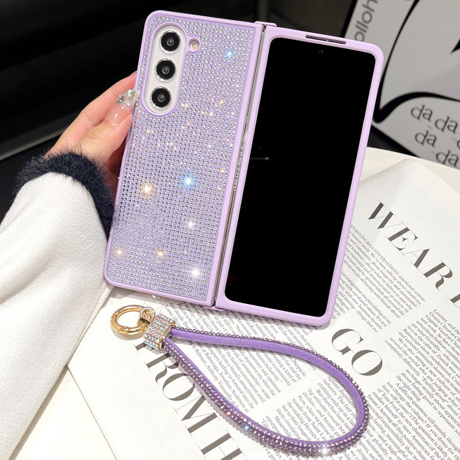 HODON 갤럭시 Z 폴드5 Z폴더4 크리스탈 블링블링 큐빅 핸드스트랩 고리 버클 일체형 휴대폰 케이스