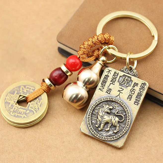 황동 엽전 호리병 동패 재물운 소원성취 키링 열쇠고리, 호랑이띠, 1개