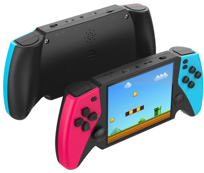 PYHO 3.8인치 HD 대화면 레트로 게임기 666개 게임 휴대용 미니 게임기, 레드&블루-단독 게임기