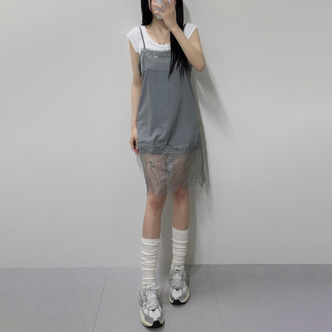 VANANA2 레이어드나시 란제리 레이스 뷔스티에 미니 나시 원피스