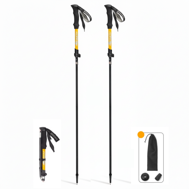 두랄루민 초경량 등산 캠핑 백패킹 트레킹 워킹 남여공용 폴 스틱 2개, 1세트, 블랙+옐로우