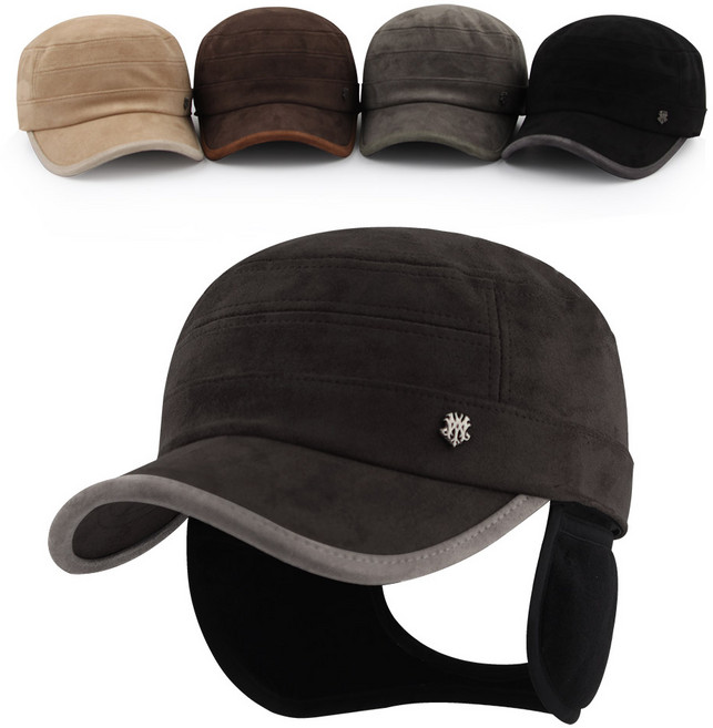 MQUM 빅사이즈 방한모자 남성 방한귀마개 스웨이드 군모