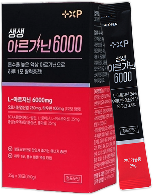 고함량 아르기닌 6000 활력 게이지 리부트 높이는 액상 스틱, 30개, 1회분