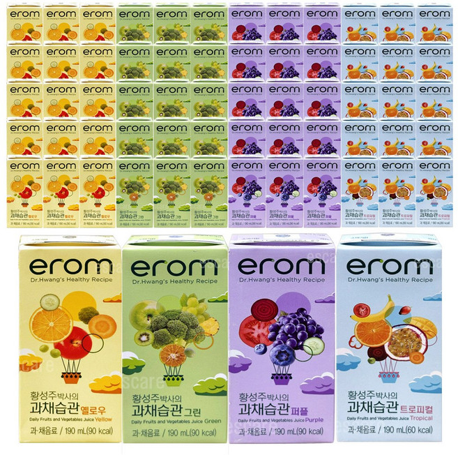 이롬 과채습관 (4종) 옐로우+그린+퍼플+트로피컬, 190ml, 64개