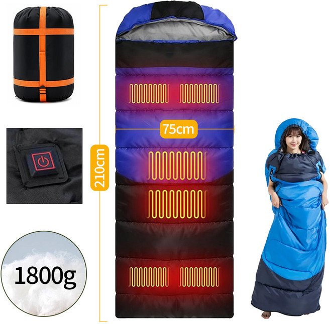 씽크라이프 USB 발열침낭 55도 고온 가열 워셔블 세척편한 겨울 캠핑용 차량용 온열침낭, 1세트, 블루