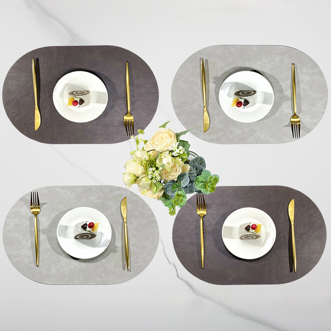 엘빈리빙 더스티 라운드 양면 식탁매트 4p 세트, 1세트, 45*30cm, D set