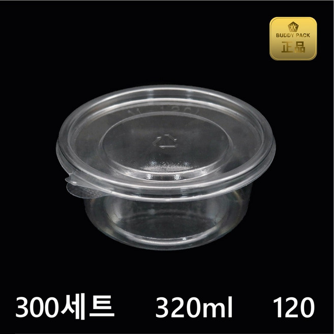 버디팩 PET 원형 용기 320ml 투명 (반찬/소스/포장 일회용), 1개, 300세트