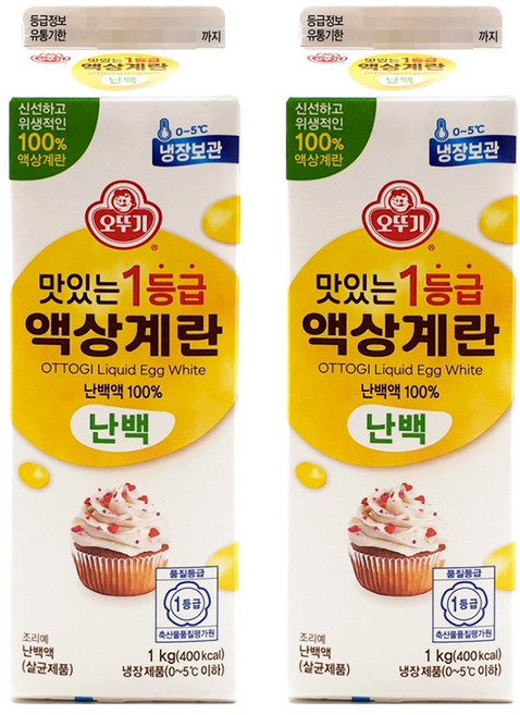 오뚜기 맛있는 1등급 액상계란 난백 1kg 살균 난백액 계란흰자, 2개