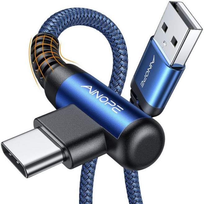 아이노페 USB-USB C 케이블 2팩 6.6피트 3.1A 타입 C 충전기 고속 충전 아이폰 17 카플레이 케이블용 직각 USB C 케이블 갤럭시 S10 S10 S9 노트 10, 6.6FT+6.6FT_Blue