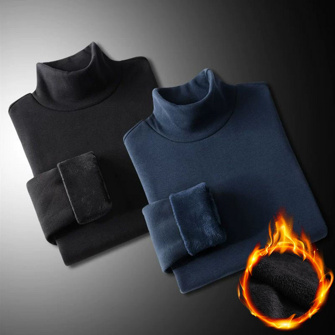 1+1 남성 반폴라 티셔츠 가을 겨울 캐주얼 솔리드 도톰 이너 긴팔 티셔츠 심플 남자 기모 맨투맨 상의 WMY