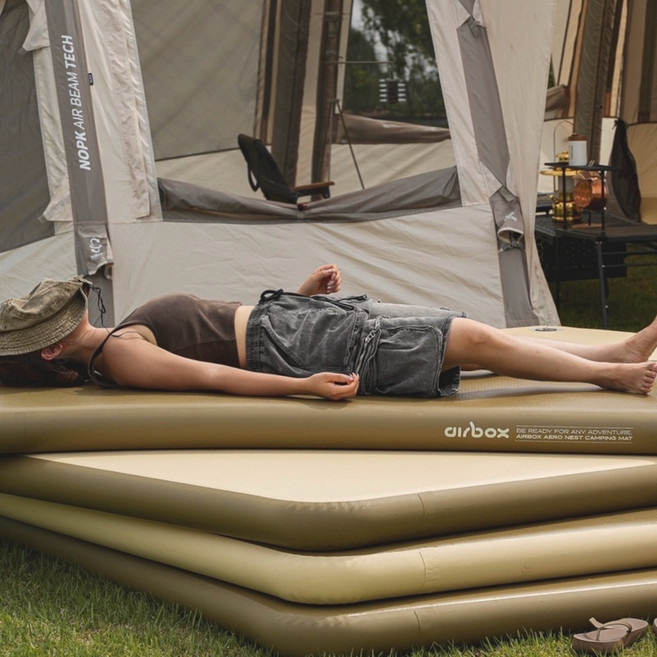 [에어박스] 베이직라인 에어로 네스트 캠핑매트 10cm 트윈 (200x145), 베이지/카키