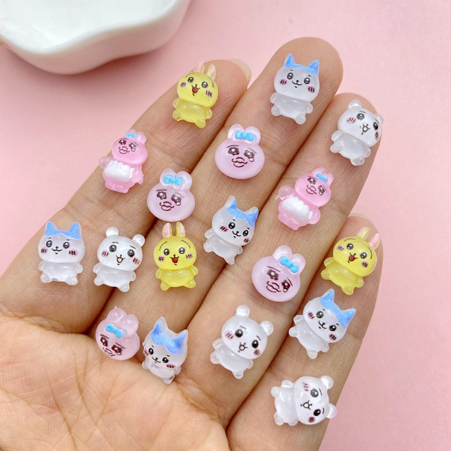 50pcs 수지 귀여운 만화 수정토끼 강아지 손톱 평평한 등받이 드릴DIY 결혼식 클립북 장식 공예품, Mixed, 50개, 혼돈