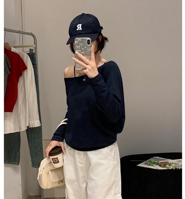바비썬 139 오프숄더 여성 루즈핏 티셔츠 박시 긴팔 티