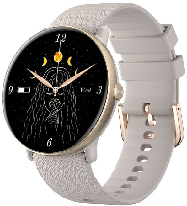 WAPIK 원형 한글판 통화가능 블루투스 스마트워치 Y6 1.43인치 AMOLED 대화면, GPS + 블루투스, 3.6cm, 골드