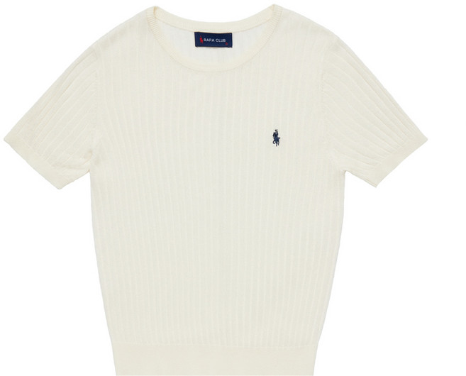 라파클럽 여성 소프트 펄 골지 라운드넥 반팔 니트 스웨터 여름 자수 로고