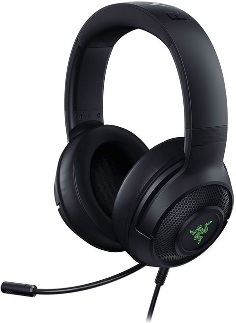Razer 크라켄 X USB 울트라라이트 게이밍 헤드셋 클래식 블랙 7.1 서라운드 사운드 경량 프레임 그린 로고 조명 통합 오디오 컨트롤 PC용, Headset_Green Lighting Only