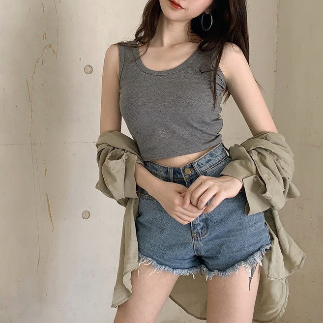 MDMS 圓領無袖背心 短款修身內搭上衣 素色百搭夏季穿搭
