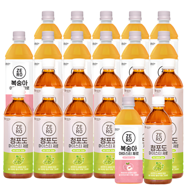 맥널티 제로 아이스티 복숭아 500mlx12입 + 청포도 500mlx12입, 500ml, 24개