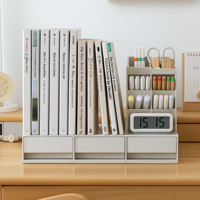 메르하임 서랍 책상 책꽂이, 화이트 (연필꽂이)