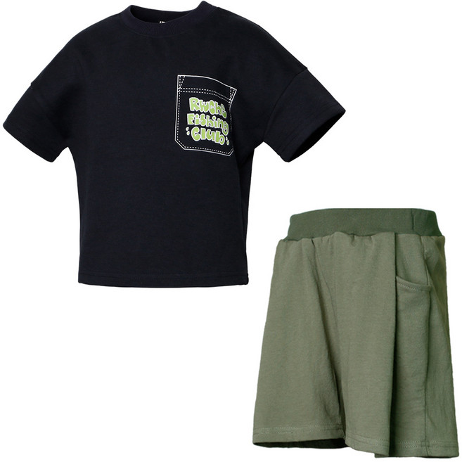 베키쥬 아동복 공용 아리아 포켓 레터링 반팔 티셔츠 무디 원턱 와이드 밴딩 버뮤다 팬츠 반바지 상하세트