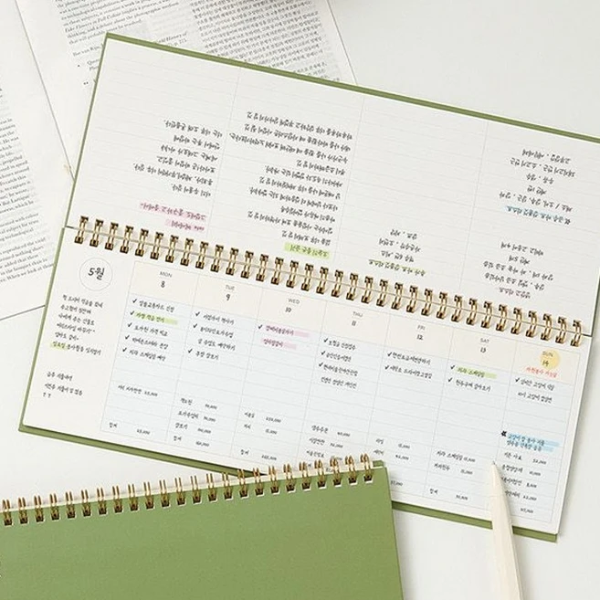 주간 스케줄러 플래너 가로 롱 6개월분 데스크 탁상형 투두리스트 (스탠드형가능), 올리브 - 쿠팡