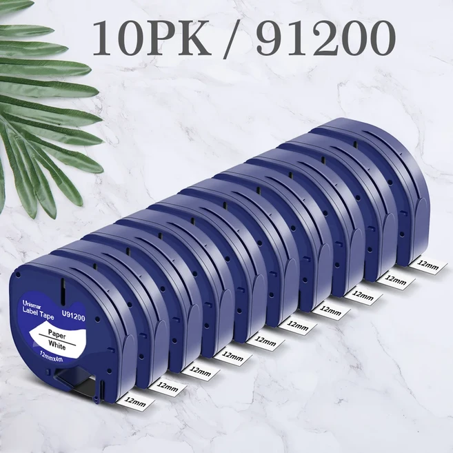 Dymo LT 91201 12267 12mm 라벨 테이프 호환 LetraTag 기계용 10PK, 01 12mm, 05 10PK Black on White