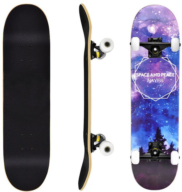 專業成人兒童滑板 四輪楓木板 初學者滑板 雙翹板 造型滑板, 專業車線輪-森林星空, 1個