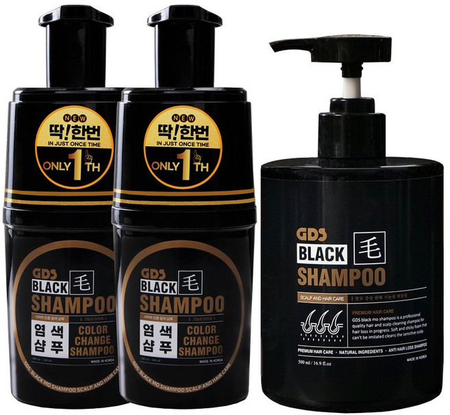 식약처 인증 자연유래성분 지디에스 딱한번 3분 블랙모 염색 샴푸, 500ml, 1개